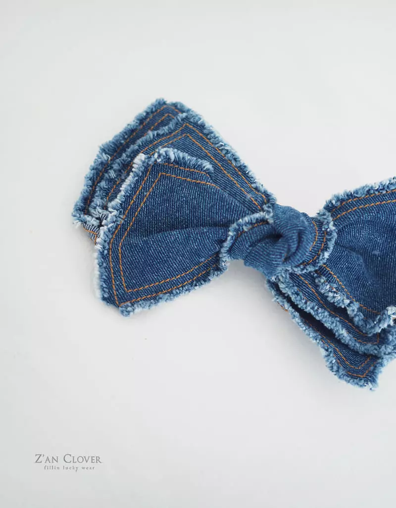 Zan Clover - Korean Children Fashion - #littlefashionista - Denim Big Ribbon Hairpin - 3