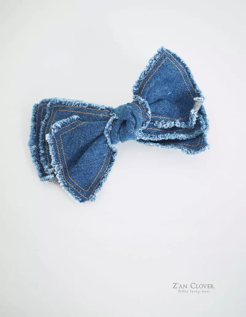 Zan Clover - Korean Children Fashion - #littlefashionista - Denim Big Ribbon Hairpin - 4