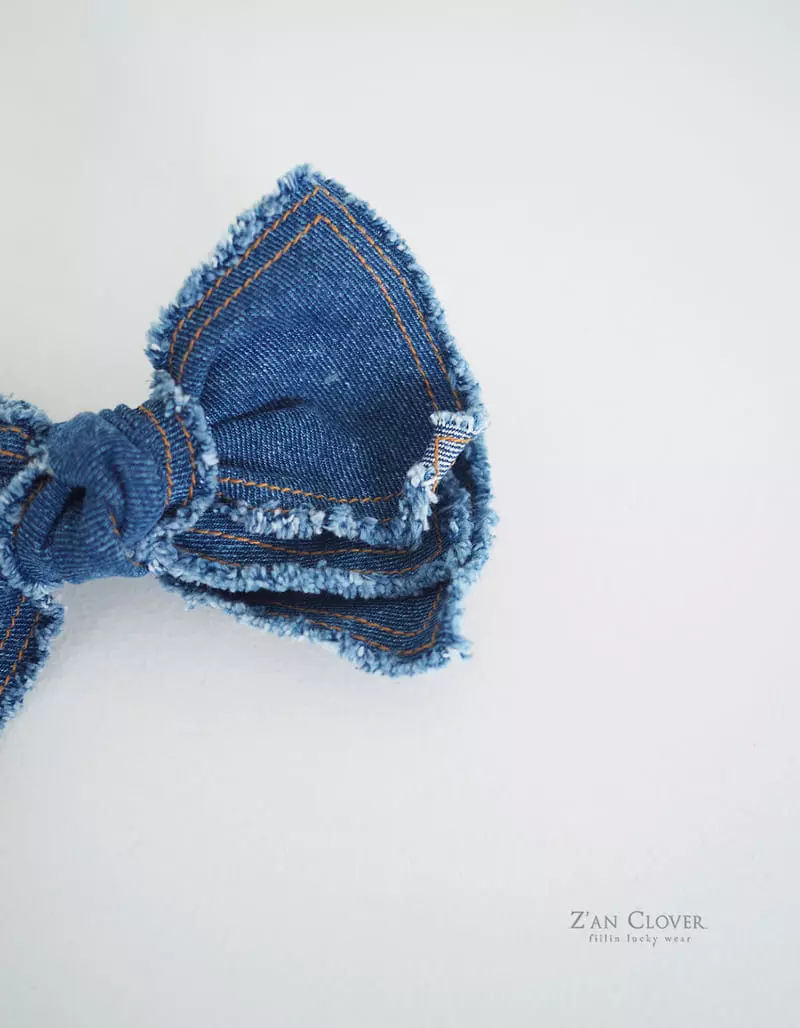 Zan Clover - Korean Children Fashion - #minifashionista - Denim Big Ribbon Hairpin - 5