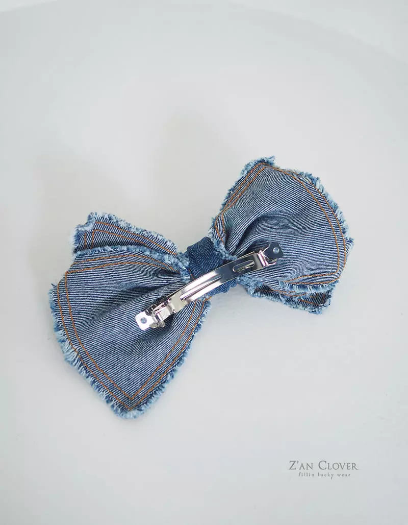 Zan Clover - Korean Children Fashion - #prettylittlegirls - Denim Big Ribbon Hairpin - 6