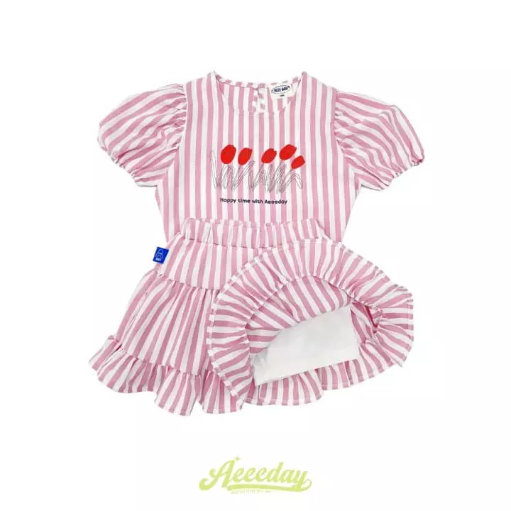 Aeeeday - Korean Children Fashion - #kidsstore - Tulip Stripes Top Bottom Set - 2