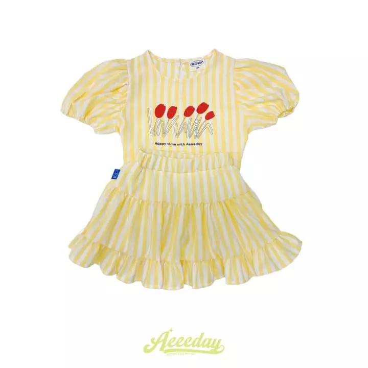 Aeeeday - Korean Children Fashion - #kidzfashiontrend - Tulip Stripes Top Bottom Set - 3