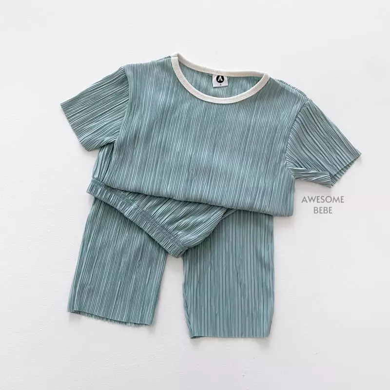 Awesome Bebe - Korean Children Fashion - #childofig - Pleats Wrinkle Top Bottom Set - 2