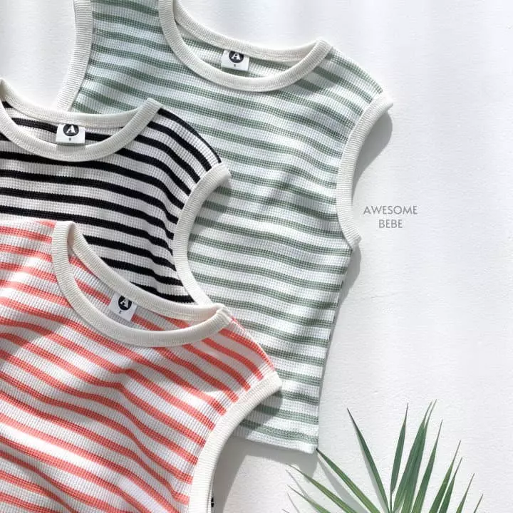 Awesome Bebe - Korean Children Fashion - #kidsstore - Stripes Waffle Sleeveless