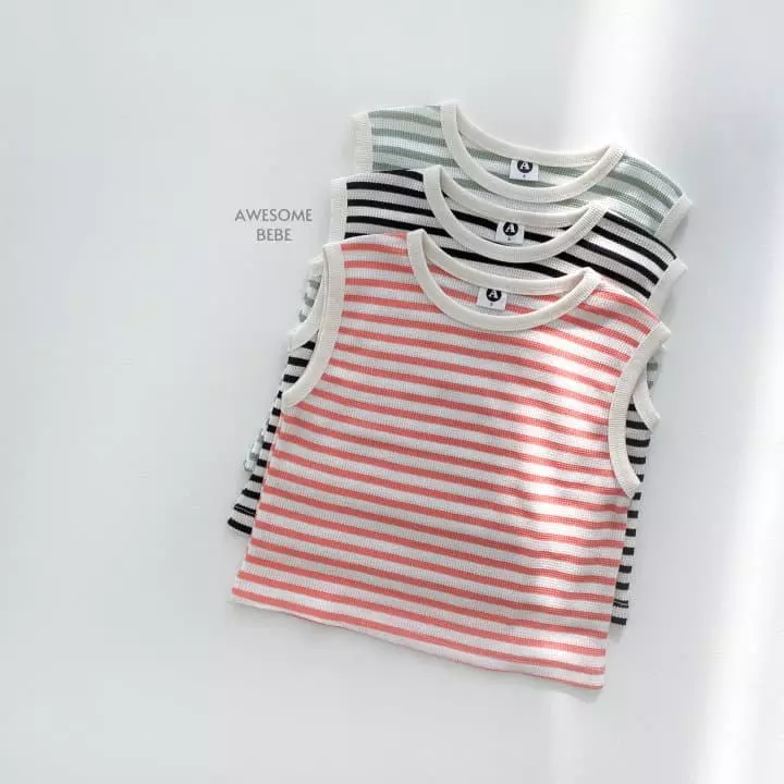 Awesome Bebe - Korean Children Fashion - #Kfashion4kids - Stripes Waffle Sleeveless - 4