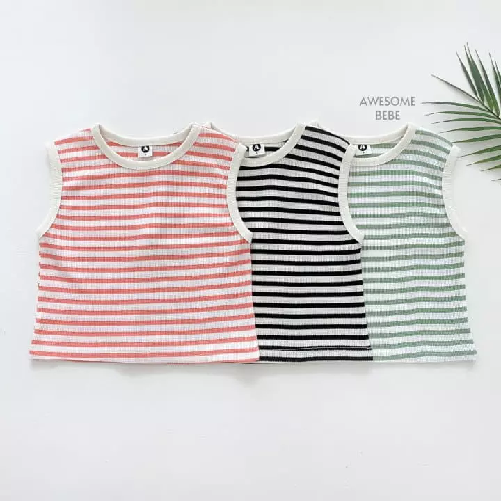 Awesome Bebe - Korean Children Fashion - #magicofchildhood - Stripes Waffle Sleeveless - 5