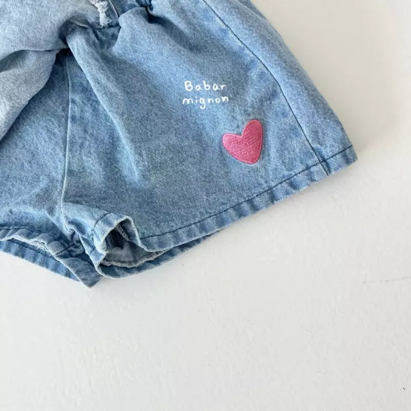 Babar Mignon - Korean Children Fashion - #childrensboutique - Heart Denim Shorts - 3