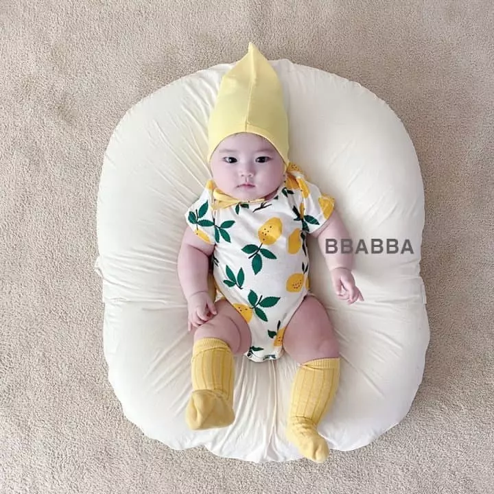 Bbabba - Korean Baby Fashion - #smilingbaby - Lemon Bodysuit with Bonnet - 4