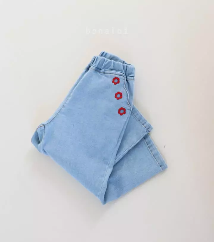 Bonaloi - Korean Children Fashion - #childofig - Flower Straight Jeans - 10