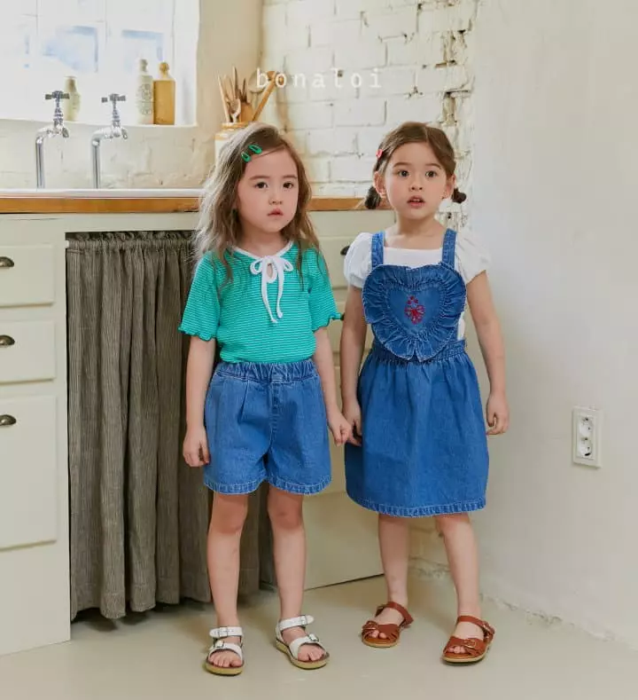 Bonaloi - Korean Children Fashion - #childrensboutique - Heart Frill Denim One-piece - 10