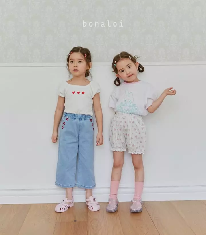 Bonaloi - Korean Children Fashion - #kidsshorts - Flower Straight Jeans - 2