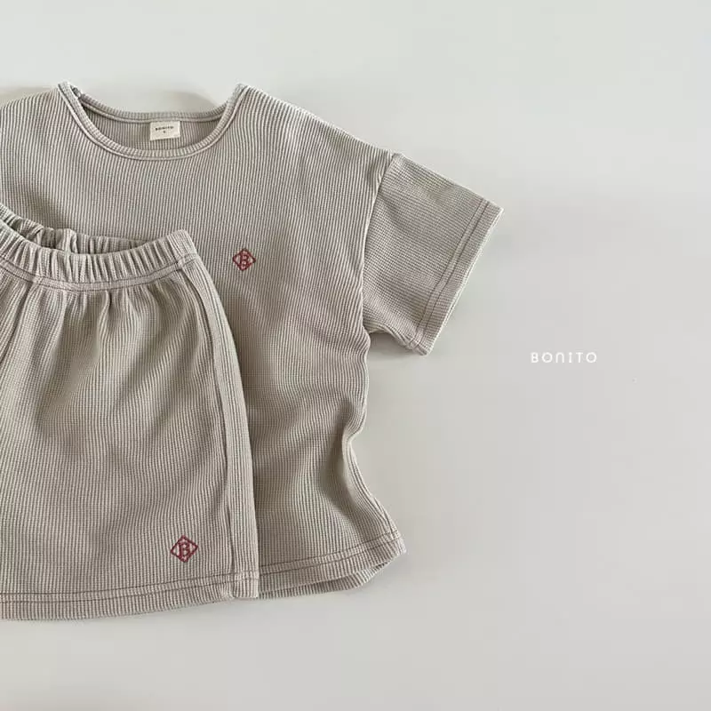 Bonito - Korean Baby Fashion - #babylifestyle - Waffle Top Bottom Set - 3