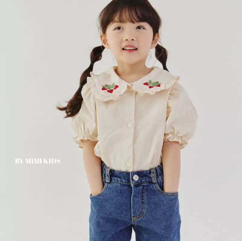 Bymimi - Korean Children Fashion - #kidsstore - Strawberry Embroidery Blouse