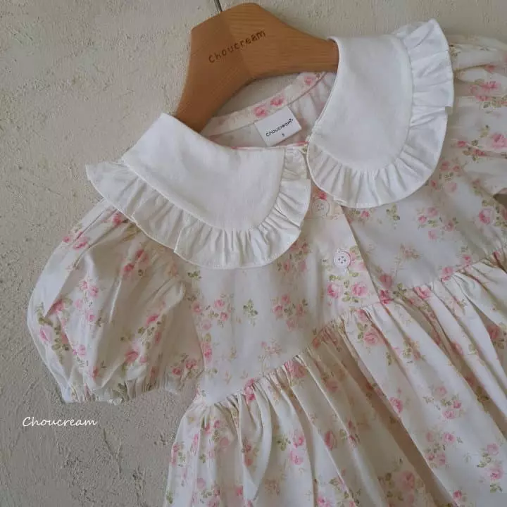 Choucream - Korean Baby Fashion - #babylifestyle - Rose Collar One-piece Bodysuit - 6