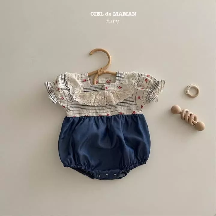 Ciel De Maman - Korean Baby Fashion - #babyfashion - Flower Denim Bodysuit