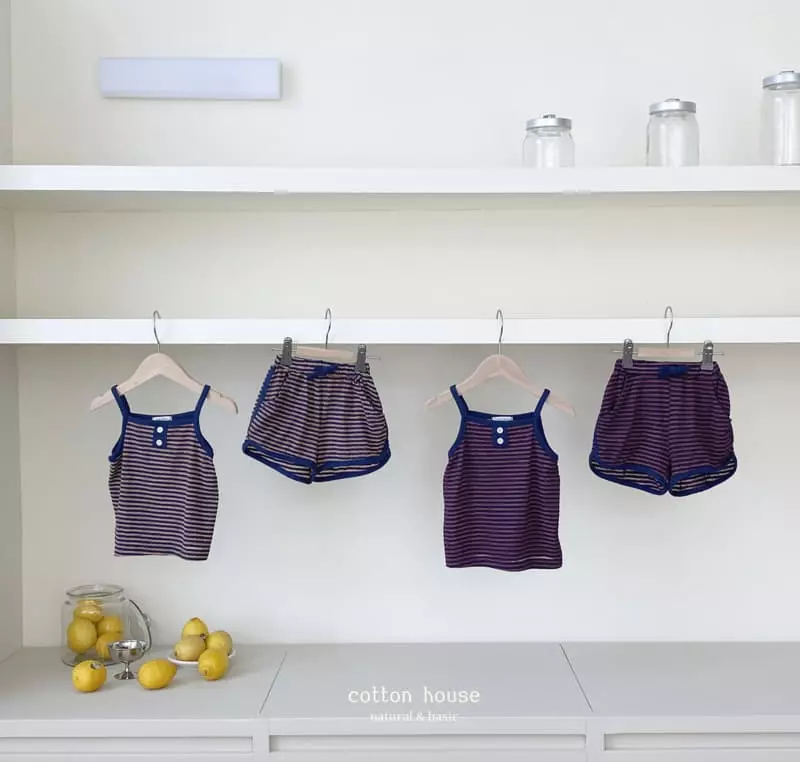 Cotton House - Korean Children Fashion - #fashionkids - Stripes Sleeveless Top Bottom Set