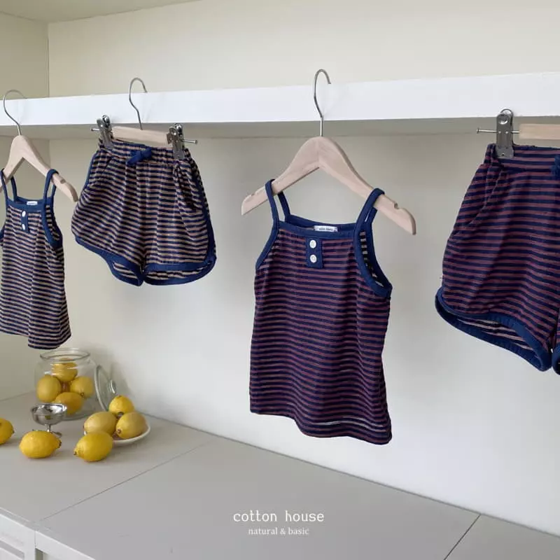 Cotton House - Korean Children Fashion - #kidsstore - Stripes Sleeveless Top Bottom Set - 4