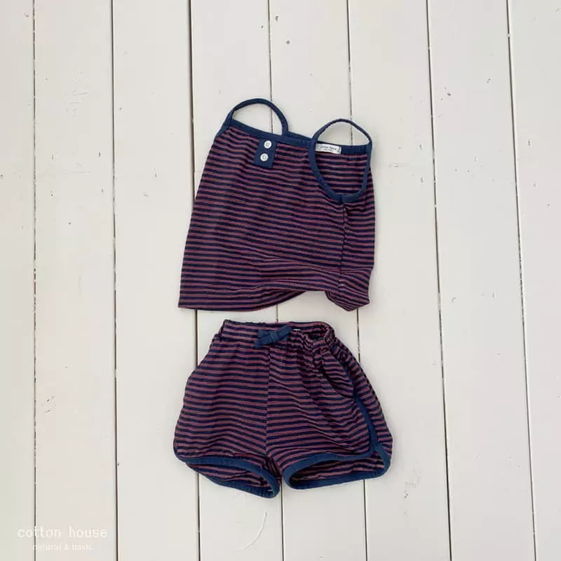 Cotton House - Korean Children Fashion - #littlefashionista - Stripes Sleeveless Top Bottom Set - 6