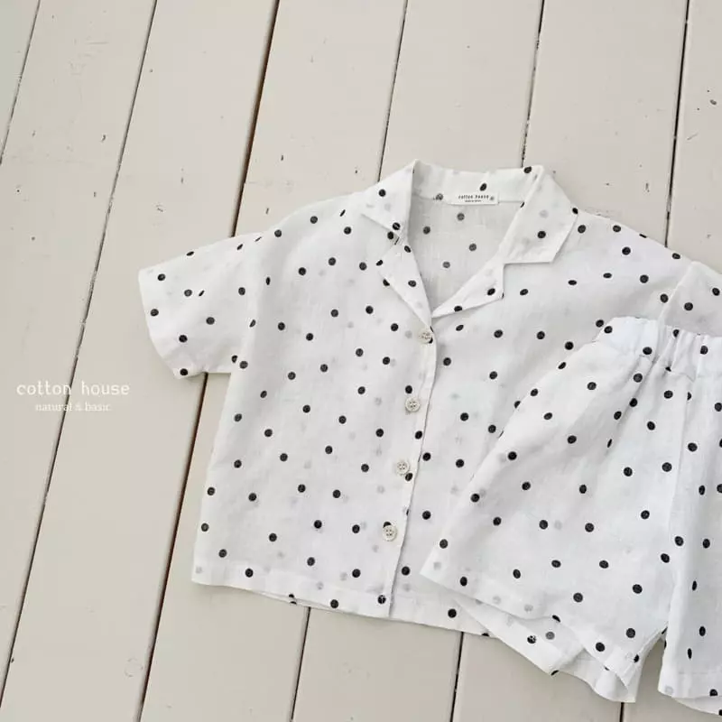 Cotton House - Korean Children Fashion - #littlefashionista - Cool Dot Top Bottom Set - 8
