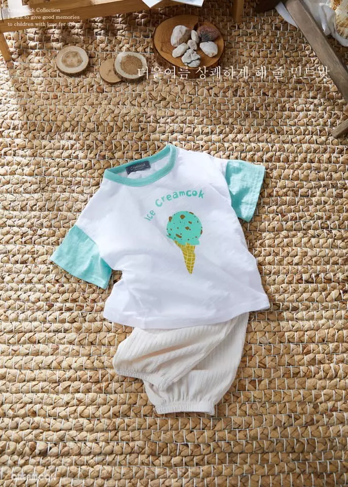 Creamcok - Korean Children Fashion - #childrensboutique - Ice Cream Col Top Bottom Set - 5