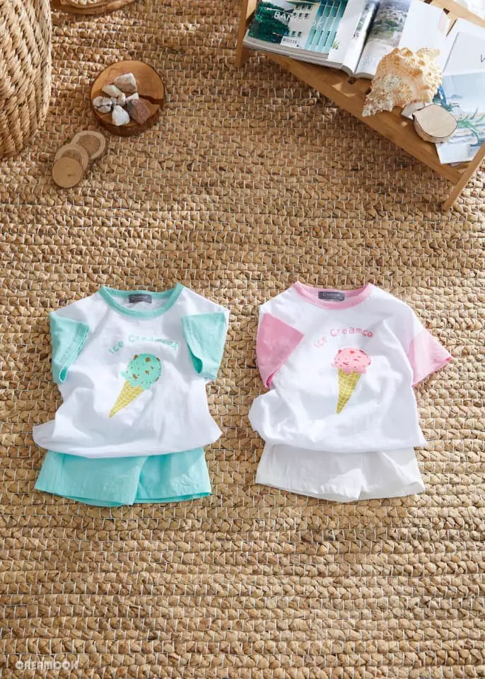 Creamcok - Korean Children Fashion - #littlefashionista - Macaroon Top Bottom Set - 2