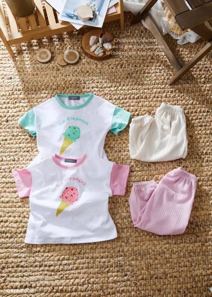 Creamcok - Korean Children Fashion - #minifashionista - Ice Cream Col Top Bottom Set