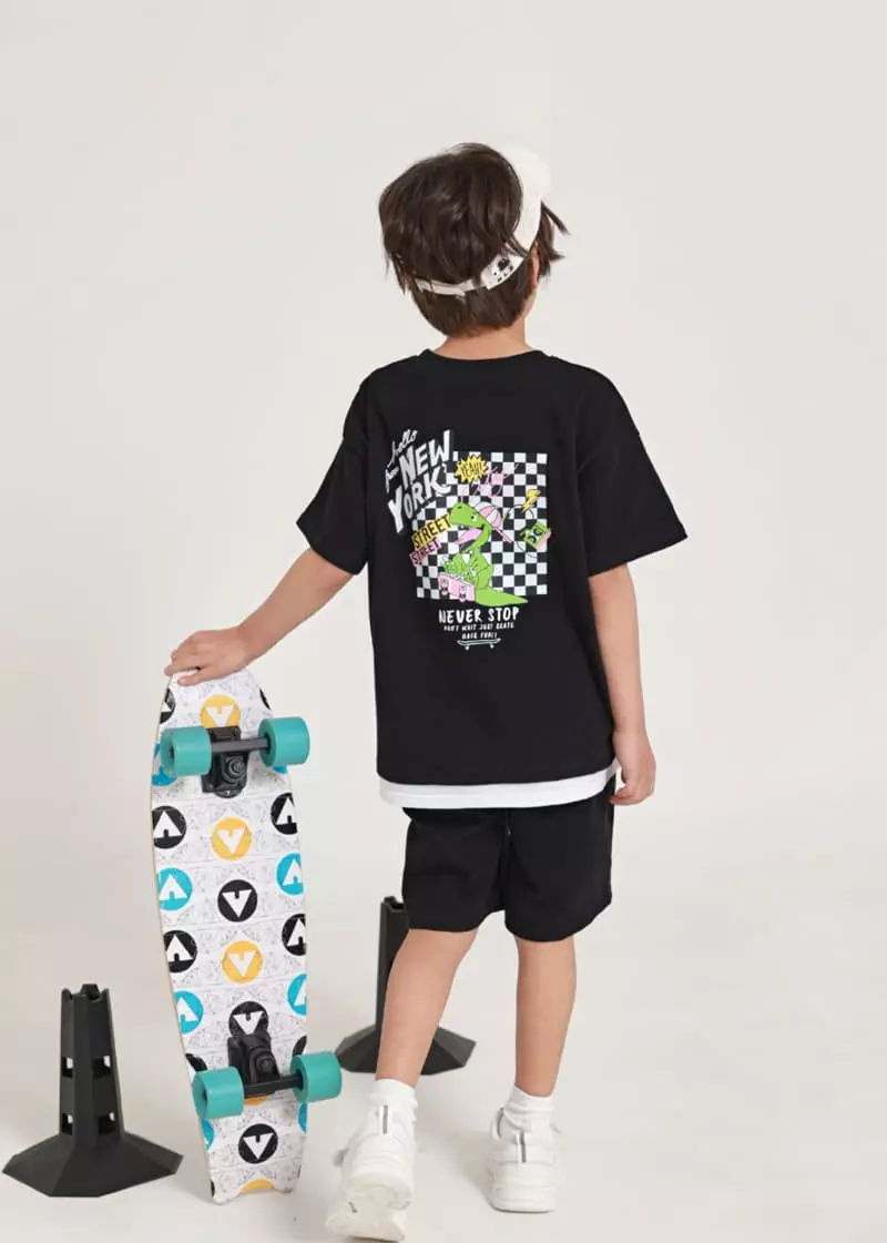 Fashion King - Korean Children Fashion - #discoveringself - Dino Board Layered Top Bottom Set