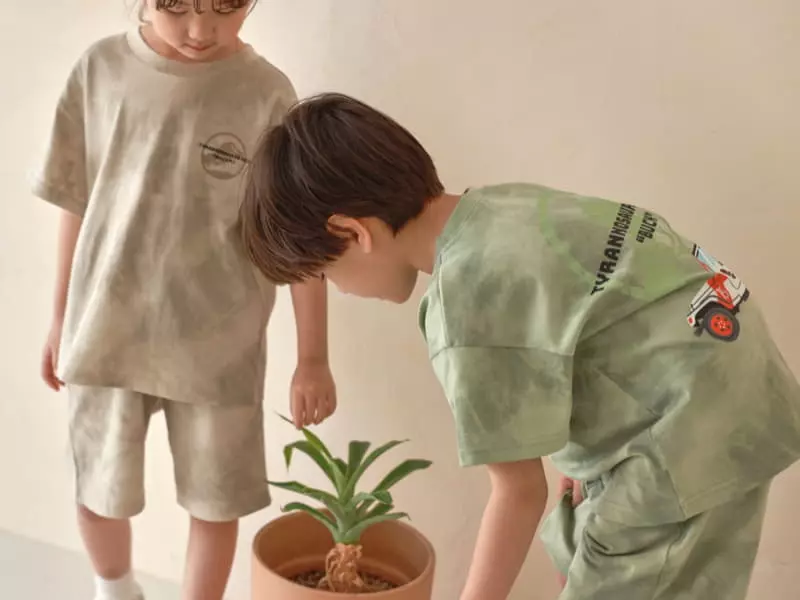 Fashion King - Korean Children Fashion - #todddlerfashion - Jurassic Water Paint Top Bottom Set
