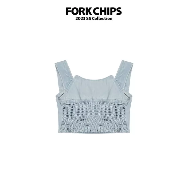 Fork Chips - Korean Children Fashion - #Kfashion4kids - Lilly Denim Crop Top