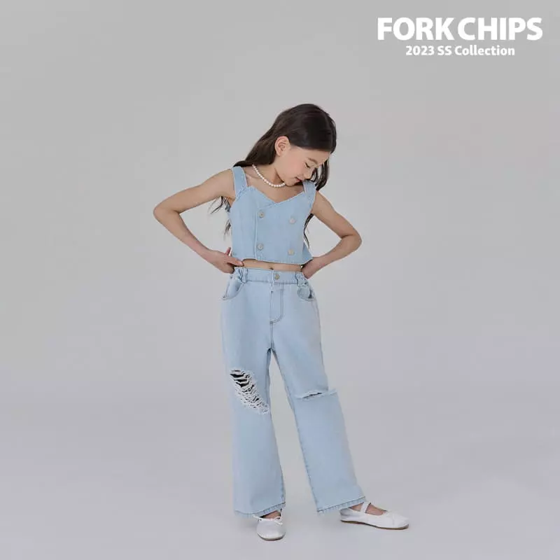 Fork Chips - Korean Children Fashion - #fashionkids - Damage Slit Jeans - 9