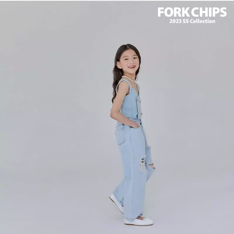 Fork Chips - Korean Children Fashion - #kidsshorts - Lilly Denim Crop Top - 12