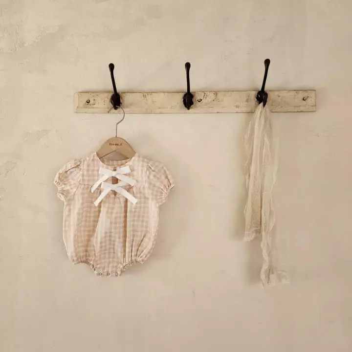 From J - Korean Baby Fashion - #babyboutique - Check Ribbon Bodysuit - 6