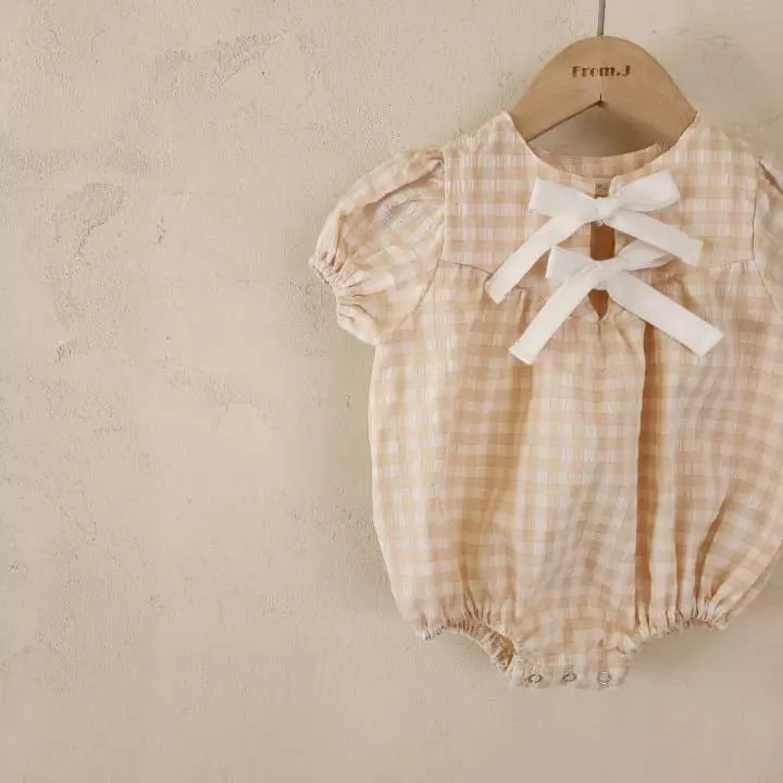 From J - Korean Baby Fashion - #babyboutiqueclothing - Check Ribbon Bodysuit - 7