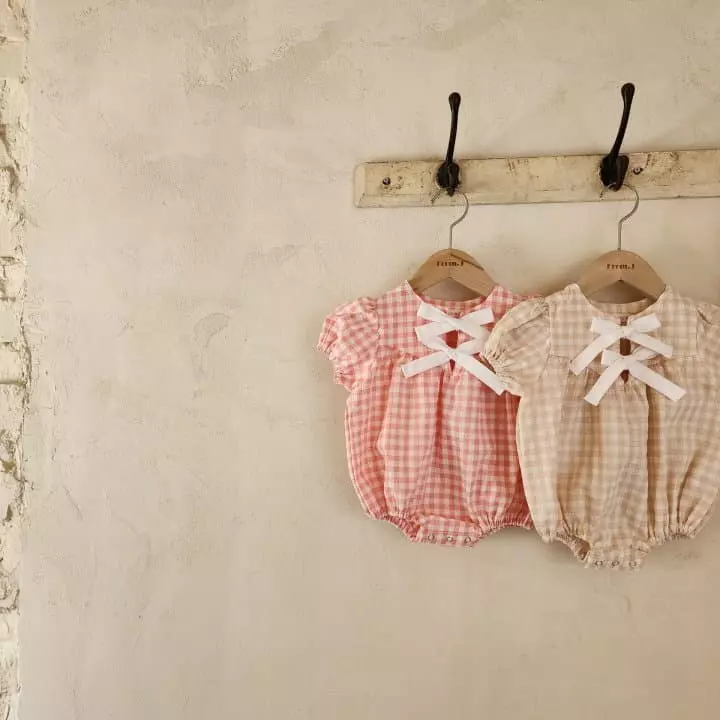 From J - Korean Baby Fashion - #babyfever - Check Ribbon Bodysuit - 10