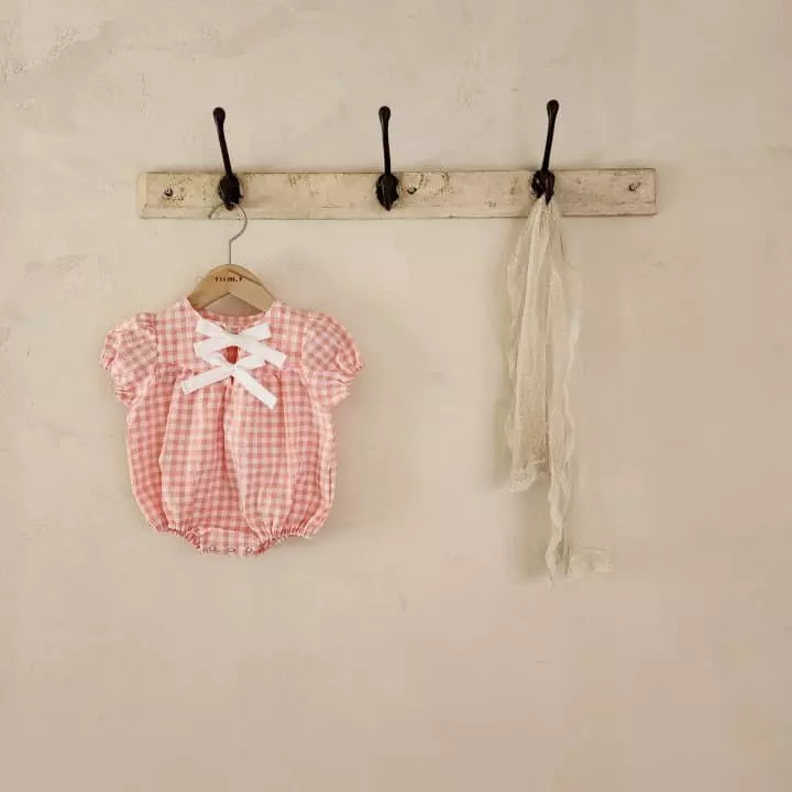 From J - Korean Baby Fashion - #babywear - Check Ribbon Bodysuit - 2