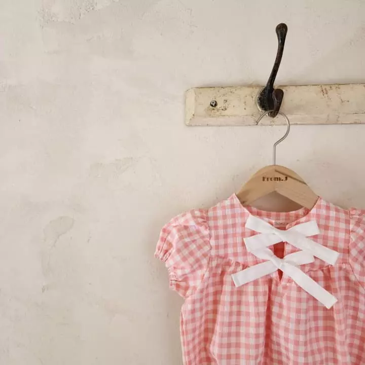From J - Korean Baby Fashion - #onlinebabyboutique - Check Ribbon Bodysuit - 4