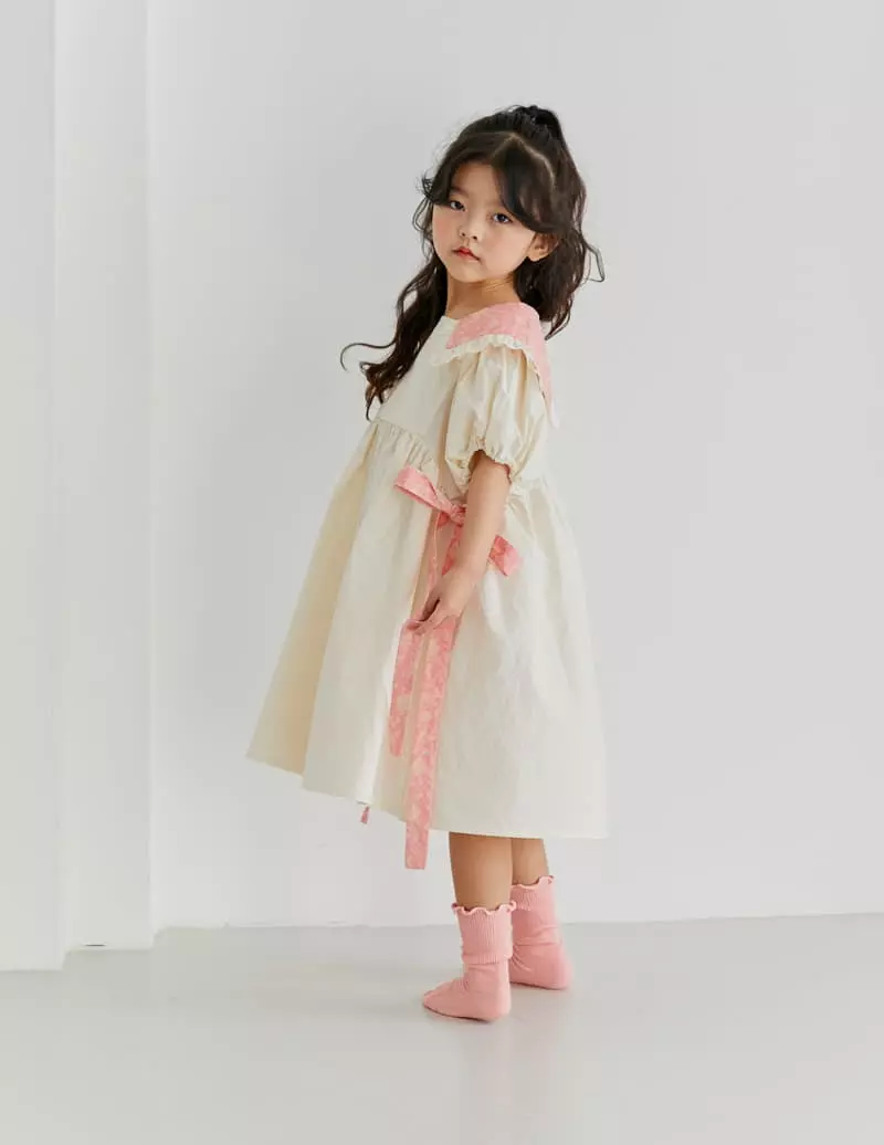 Ggomare - Korean Children Fashion - #minifashionista - Collar Ribbon One-piece - 3
