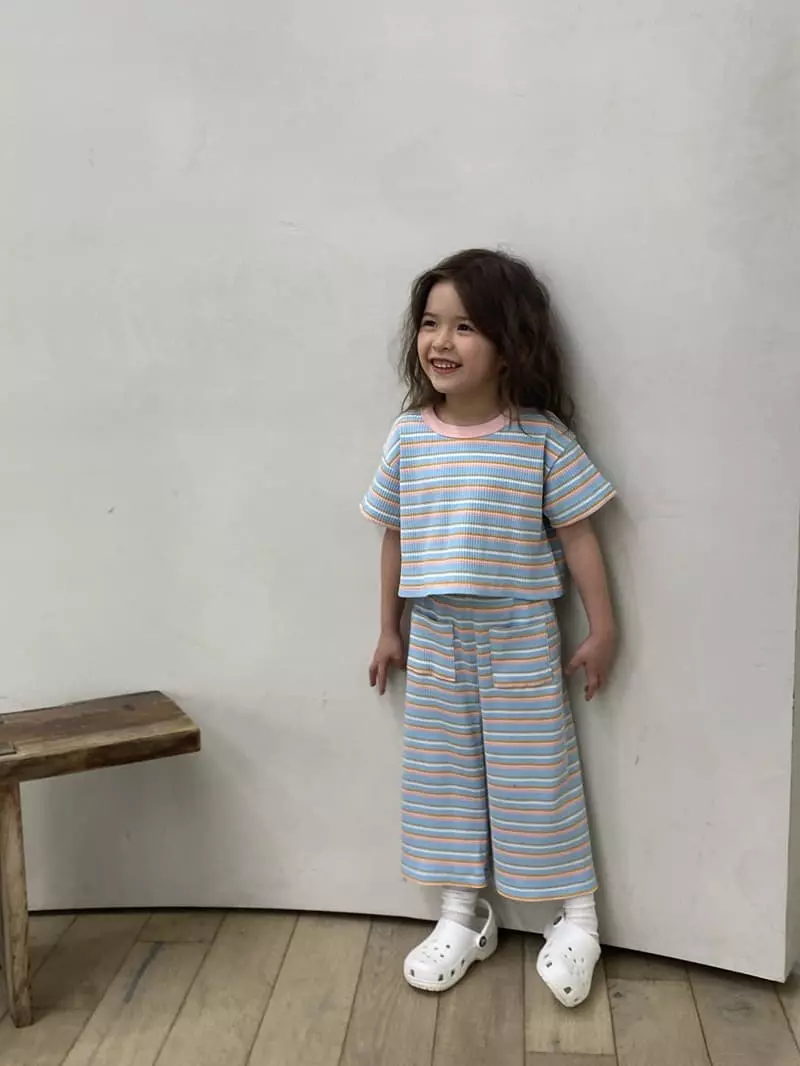 Green Tomato - Korean Children Fashion - #Kfashion4kids - Rin Stripes Crop Top Bottom Set - 7