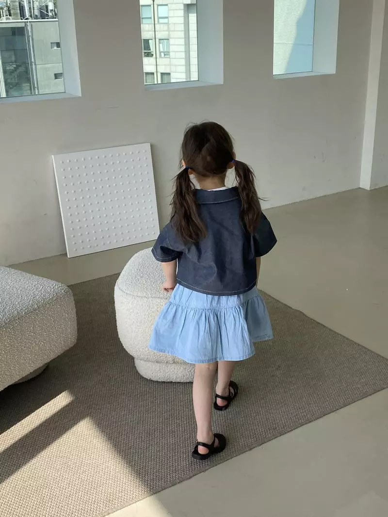 Green Tomato - Korean Children Fashion - #childrensboutique - Wrinkle Denim Skirt