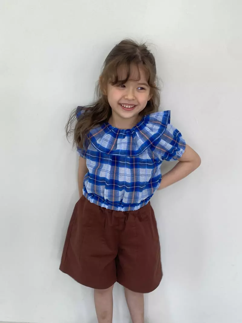 Green Tomato - Korean Children Fashion - #childrensboutique - Check Frill Blouse