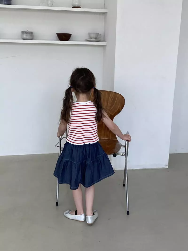 Green Tomato - Korean Children Fashion - #discoveringself - Wrinkle Denim Skirt - 4