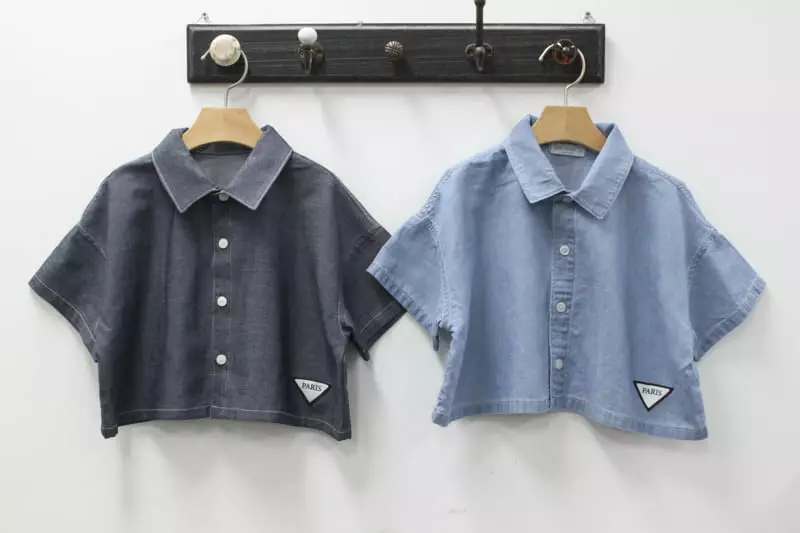 Green Tomato - Korean Children Fashion - #fashionkids - Crop Denim Shirt - 5