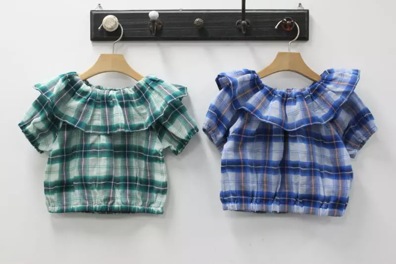 Green Tomato - Korean Children Fashion - #discoveringself - Check Frill Blouse - 4