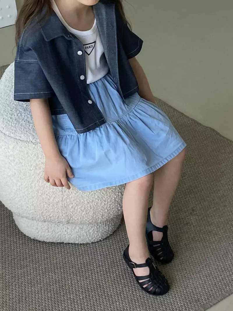 Green Tomato - Korean Children Fashion - #kidsshorts - Crop Denim Shirt - 6
