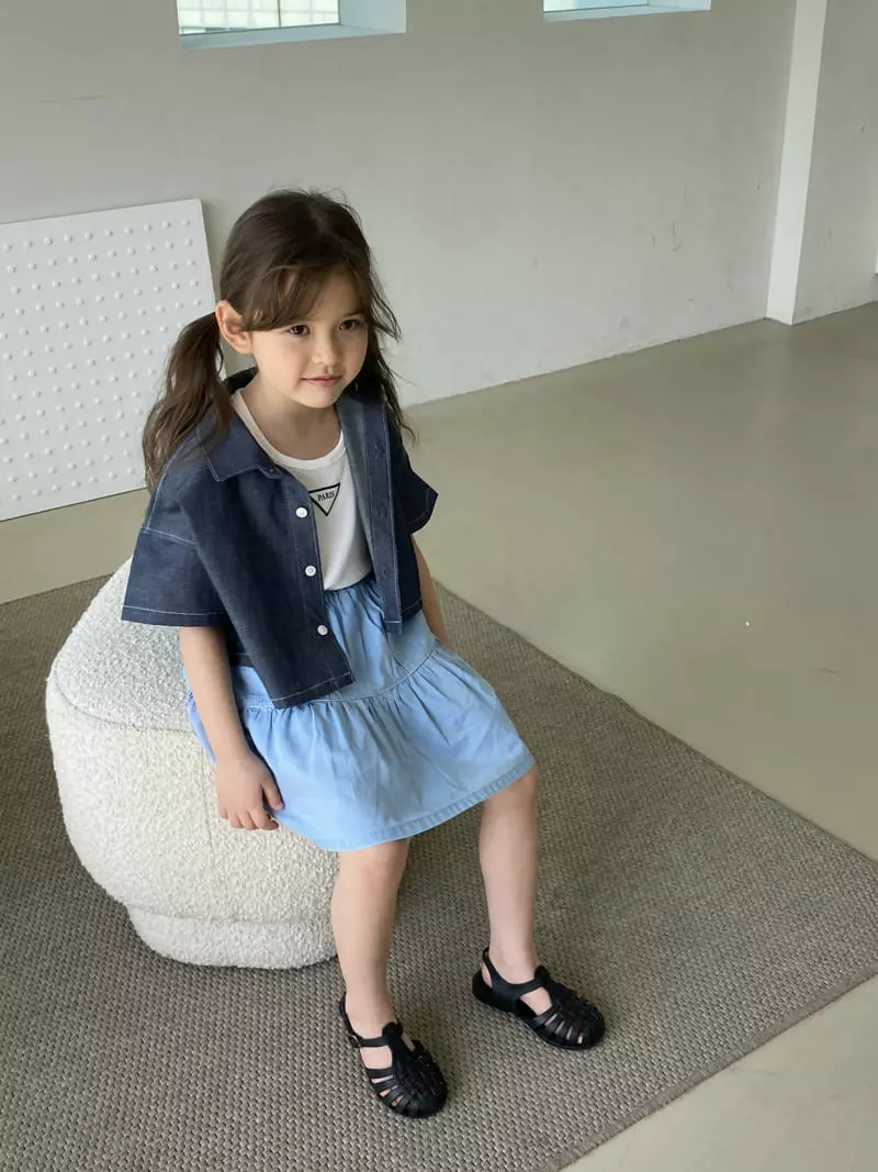 Green Tomato - Korean Children Fashion - #kidsstore - Crop Denim Shirt - 7