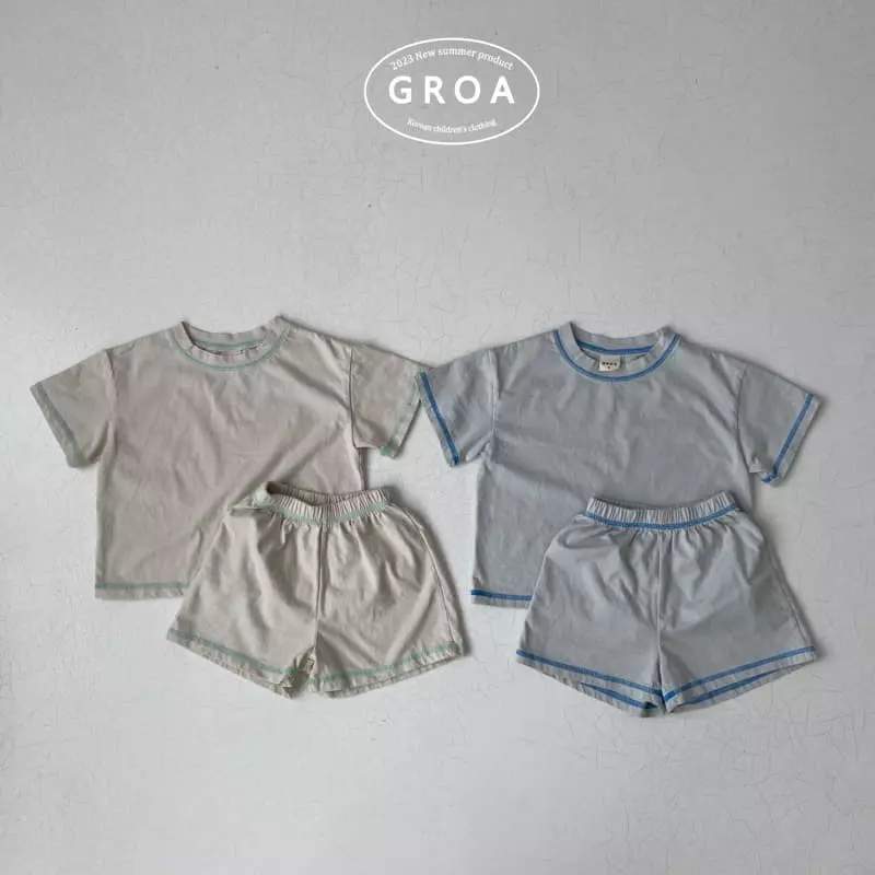 Groa - Korean Children Fashion - #kidsstore - Color Stitch Top Bottom Set - 3