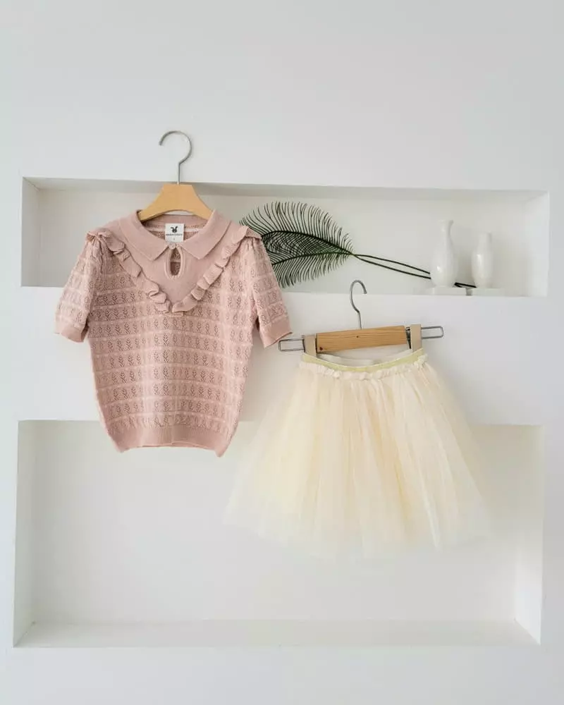 Hanacoco - Korean Children Fashion - #kidsshorts - Frill Collar Knit Tee - 2