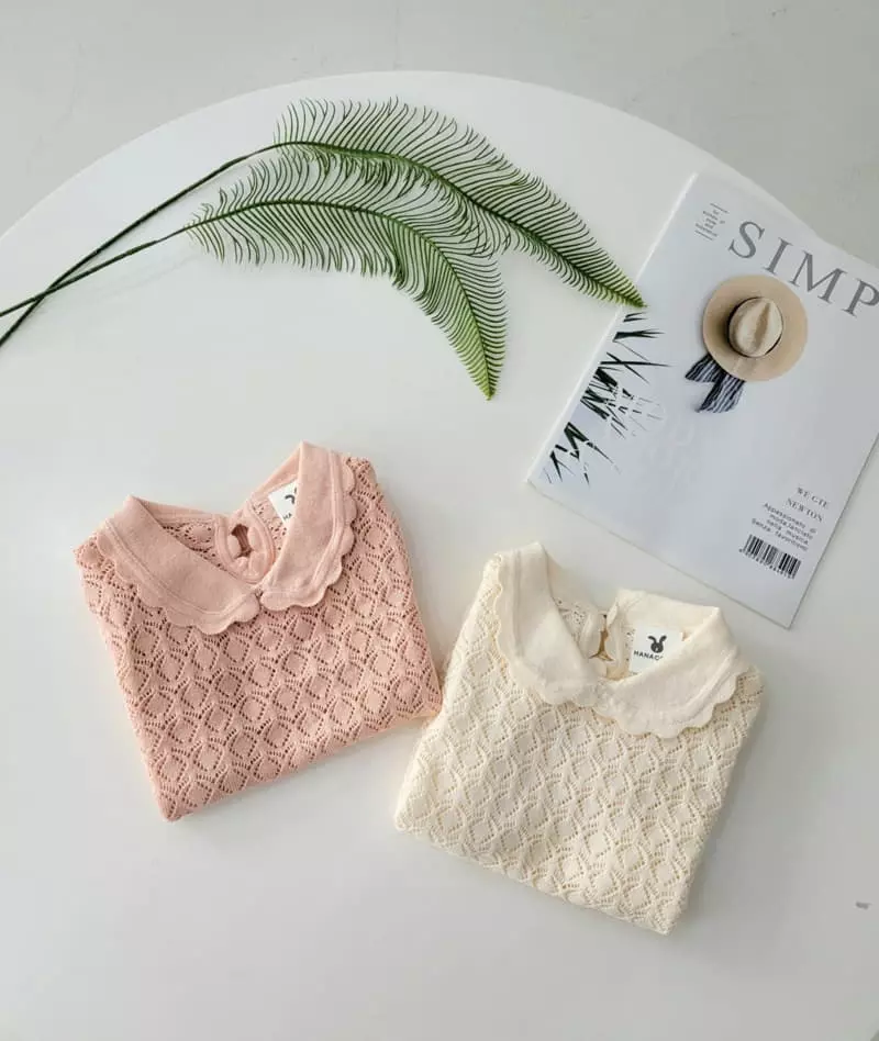Hanacoco - Korean Children Fashion - #littlefashionista - Collar Eyelet Knit Tee - 2