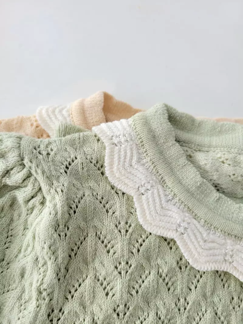 Hanacoco - Korean Children Fashion - #littlefashionista - Lace Eyelet Knit Tee - 6