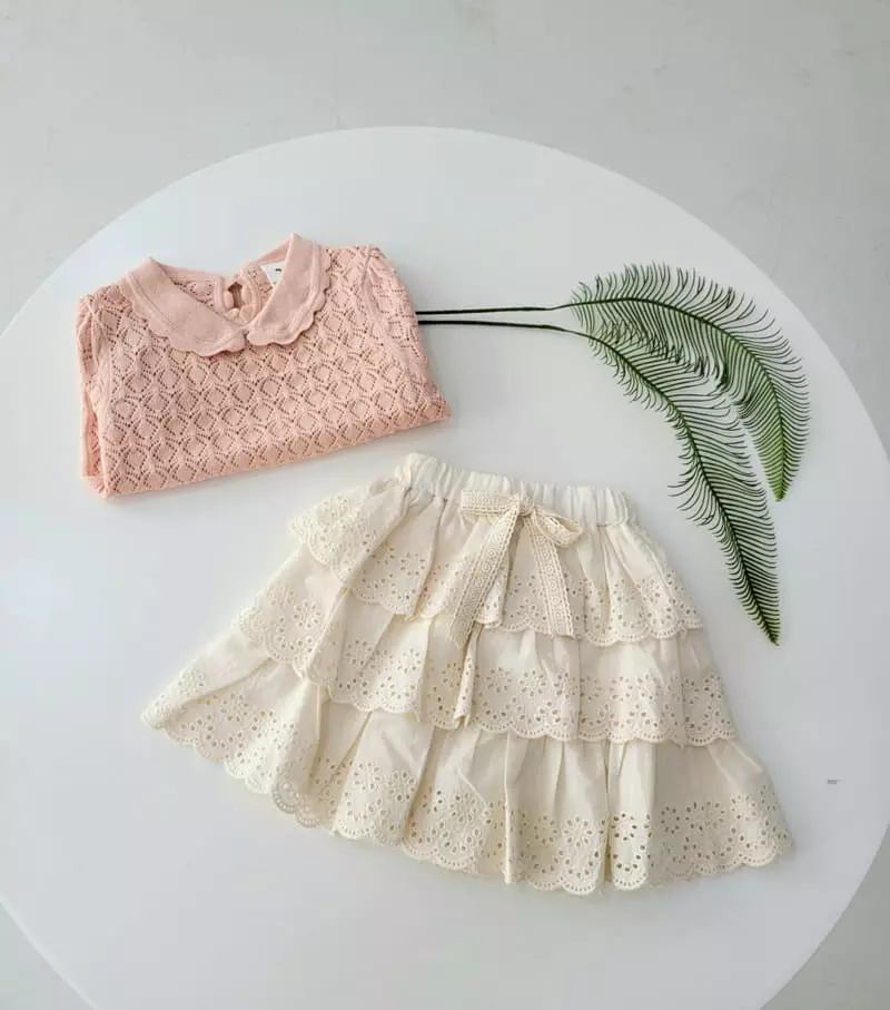 Hanacoco - Korean Children Fashion - #magicofchildhood - Collar Eyelet Knit Tee - 3